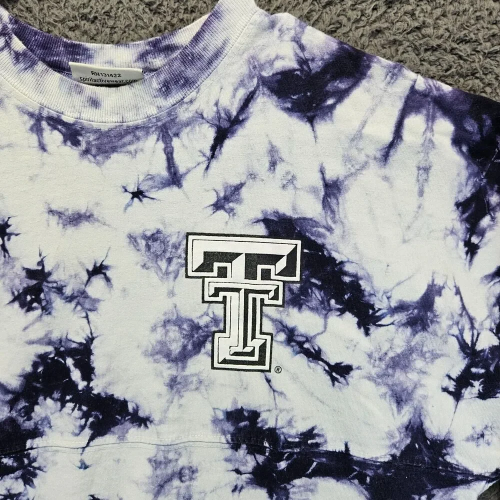 Texas Tech Spirit Jersey Shirt Adult Small Purple Tie‎ Dye Crewneck Pullover